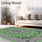 Bold Green Black Floral Mandala Rug