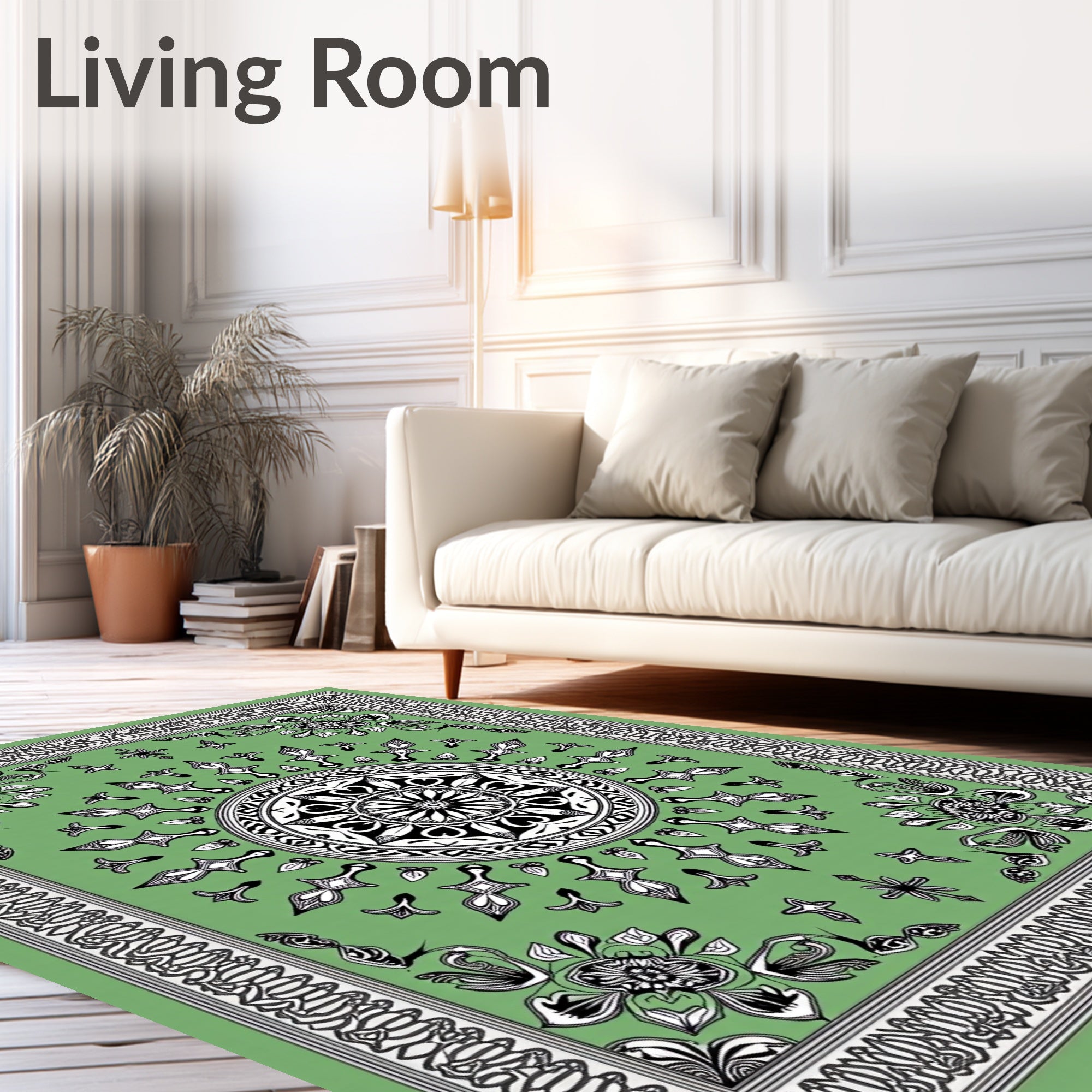 Bold Green Black Floral Mandala Rug