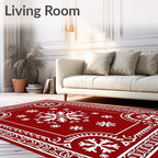 Crimson White Snowflake Festive Border Rug