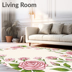 Whimsical Pink Floral Garden Frame Rug