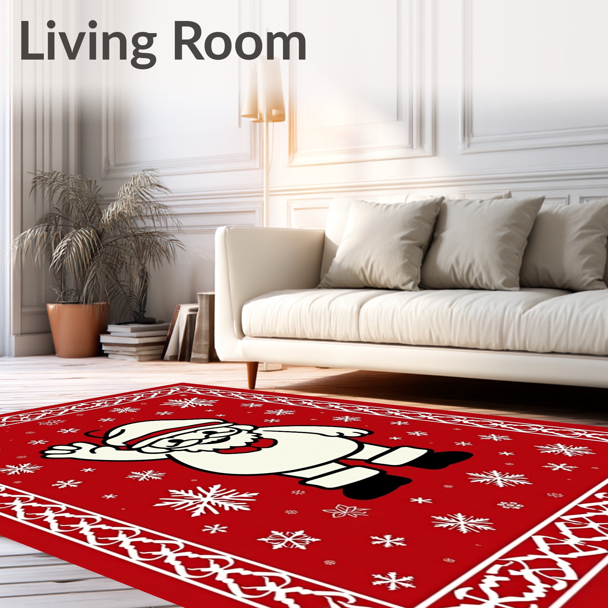 Festive Red Snowman Snowflake Border Rug