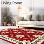 Rich Red Floral Medallion Border Rug