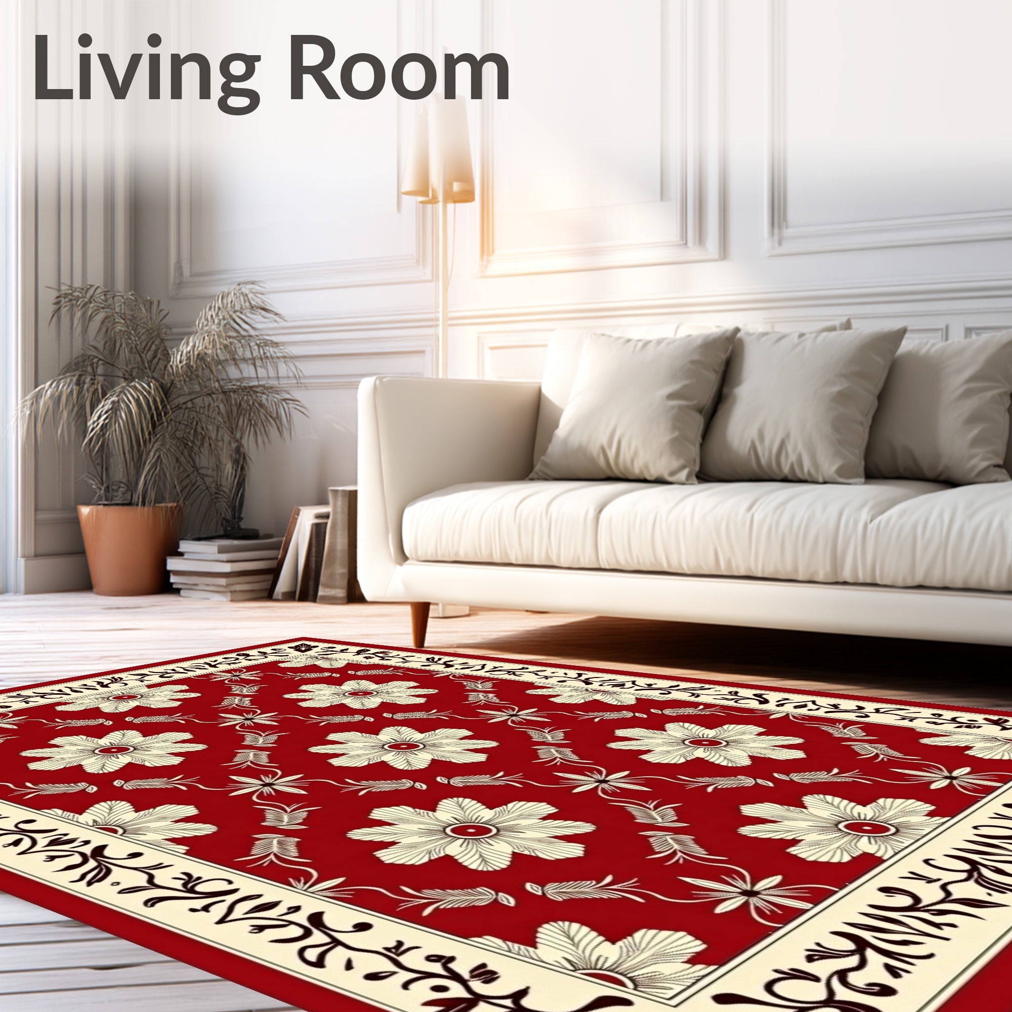 Rich Red Floral Medallion Border Rug