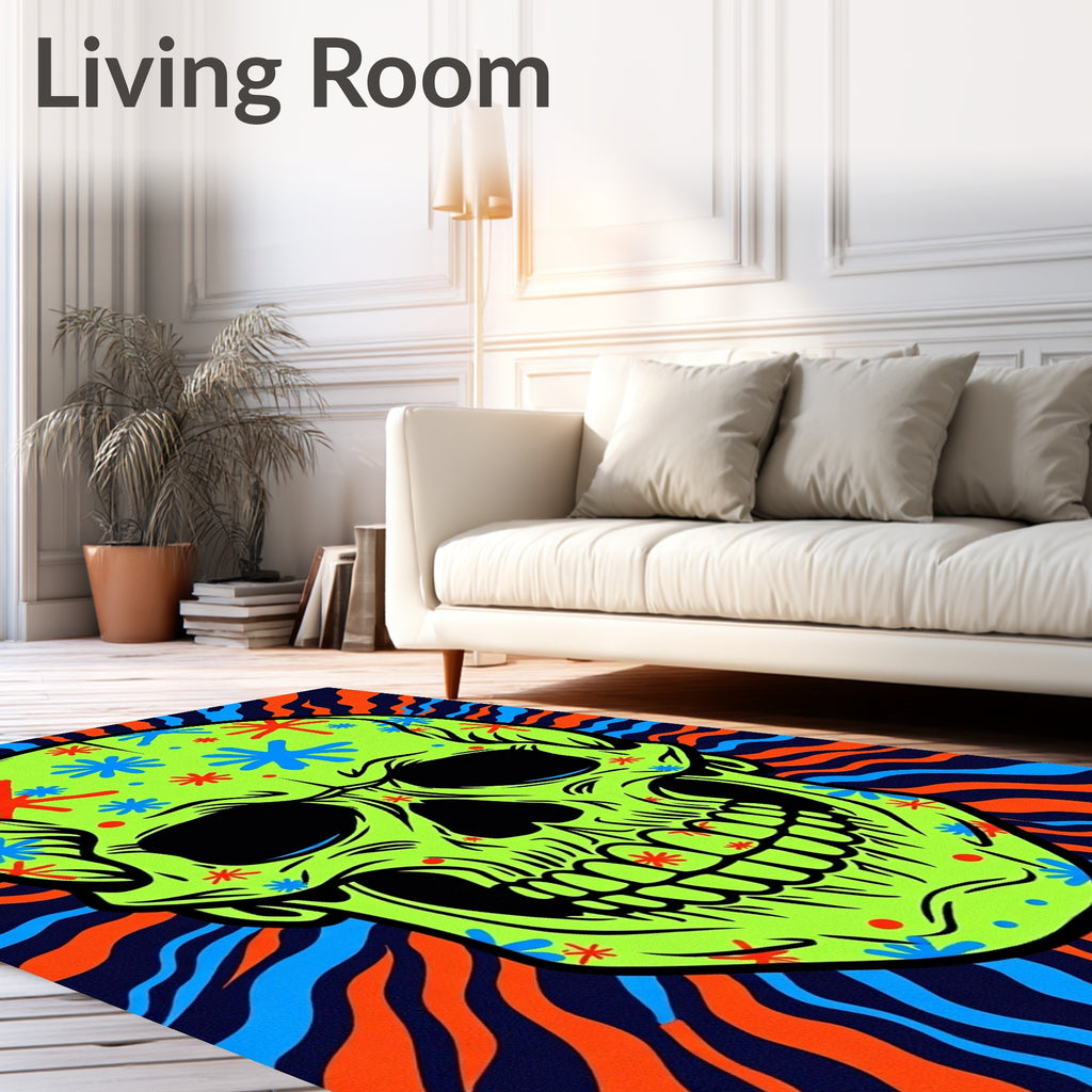 Psychedelic Lime Skull Floral Swirl Rug