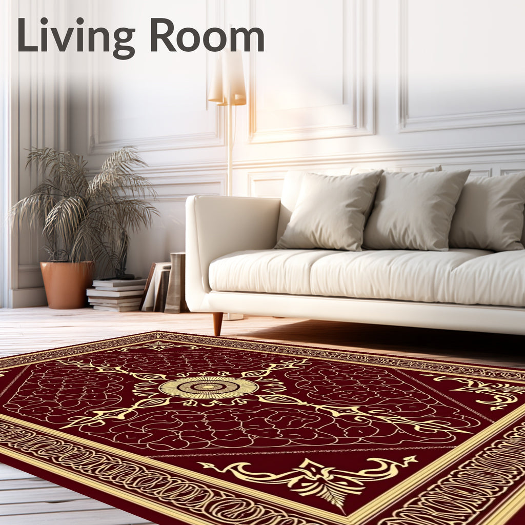 Crimson Gold Ornate Paisley Medallion Rug