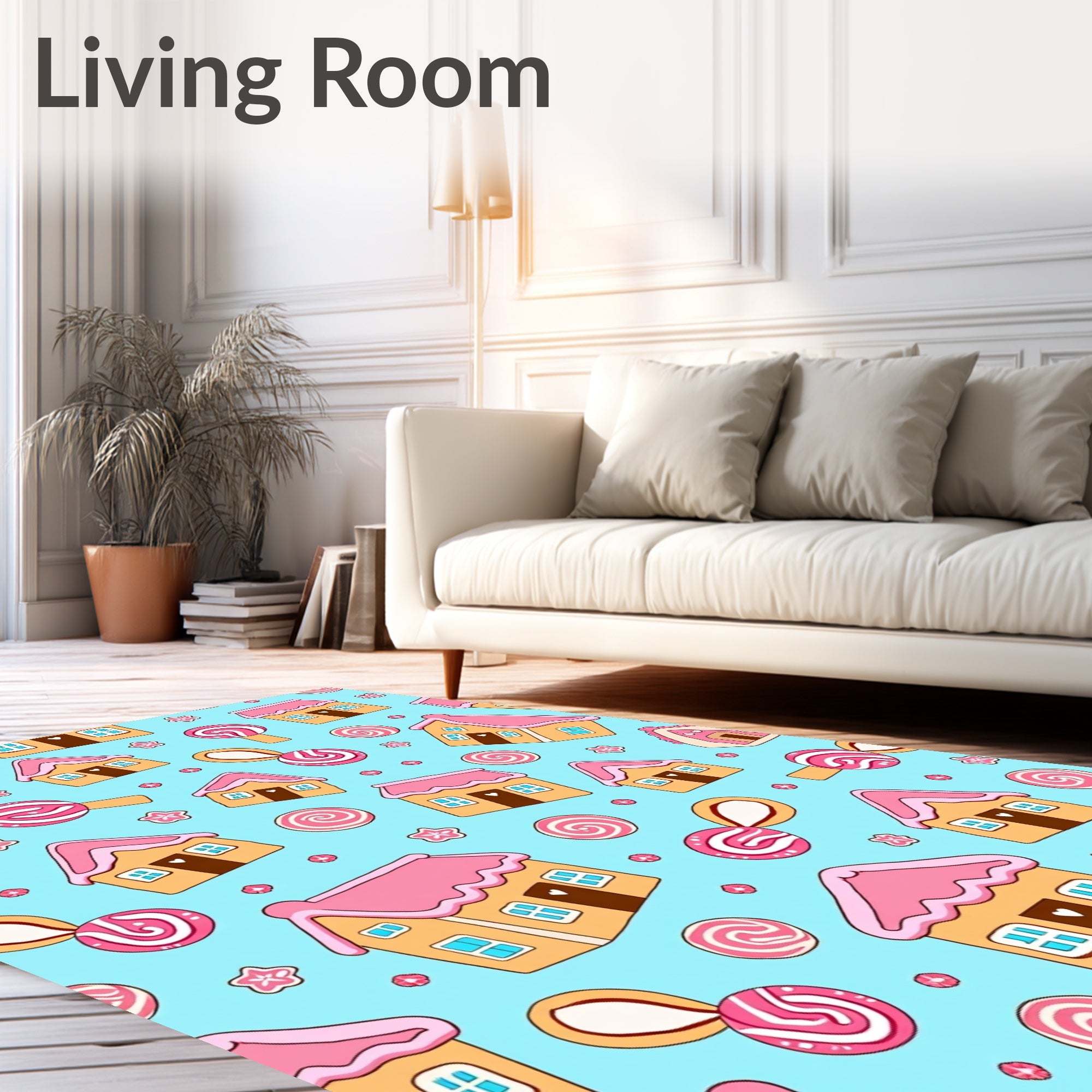 Whimsical Pink Houses Candy Sweet Treat Rug