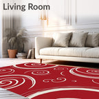 Crimson Red Swirling Abstract Rug