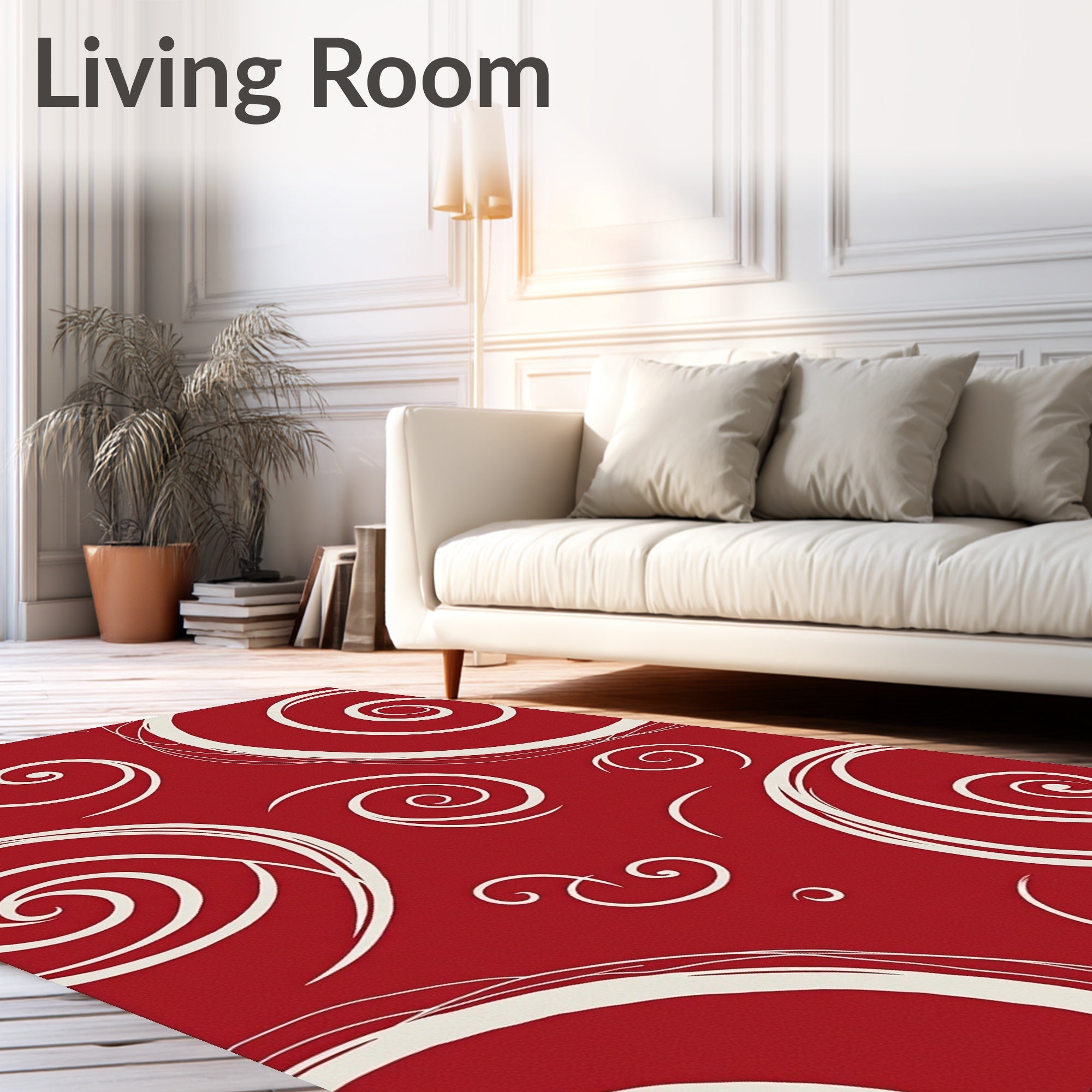 Crimson Red Swirling Abstract Rug