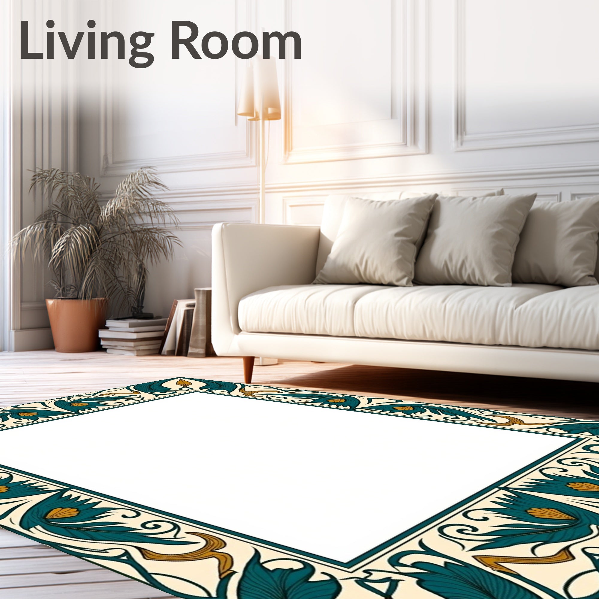 Art Nouveau Teal Floral Vine Rug