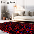 Red Blue Swirl Vine Black Rug
