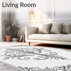 Ornate Black White Scrollwork Medallion Rug