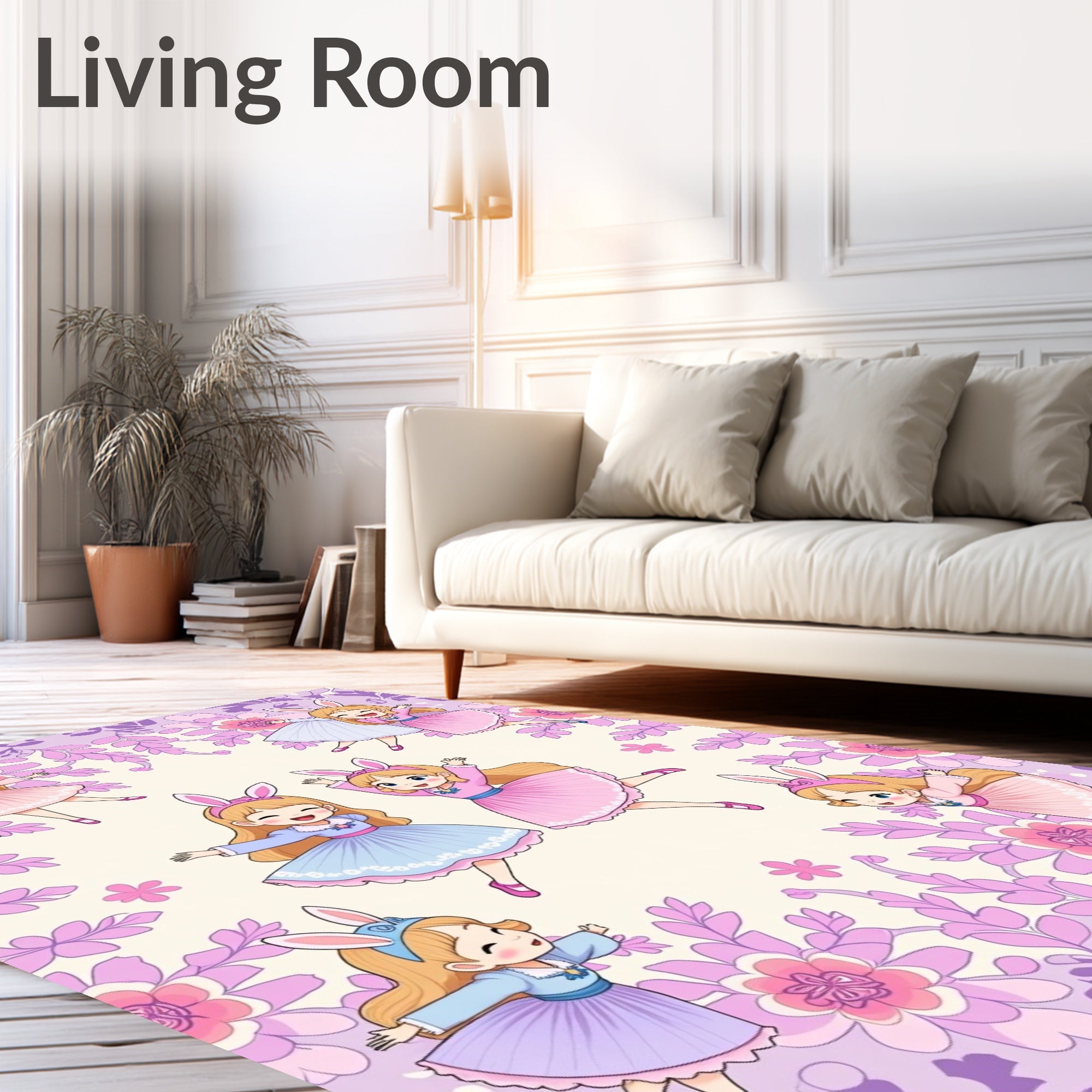 Joyful Bunny Girls Floral Border Rug