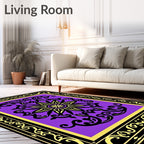 Vibrant Purple Black Golden Medallion Frame Rug