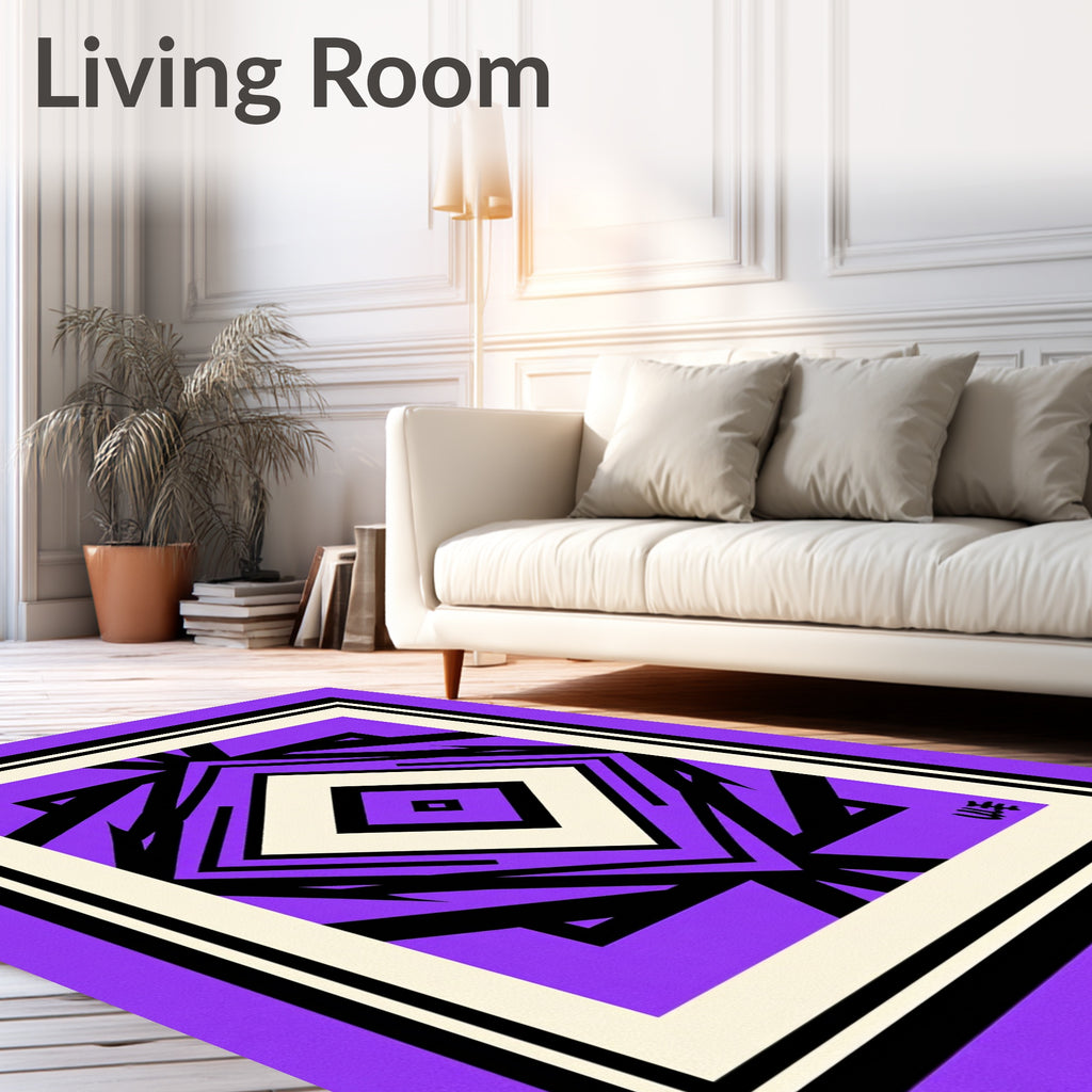 Bold Purple Black Diamond Abstract Rug