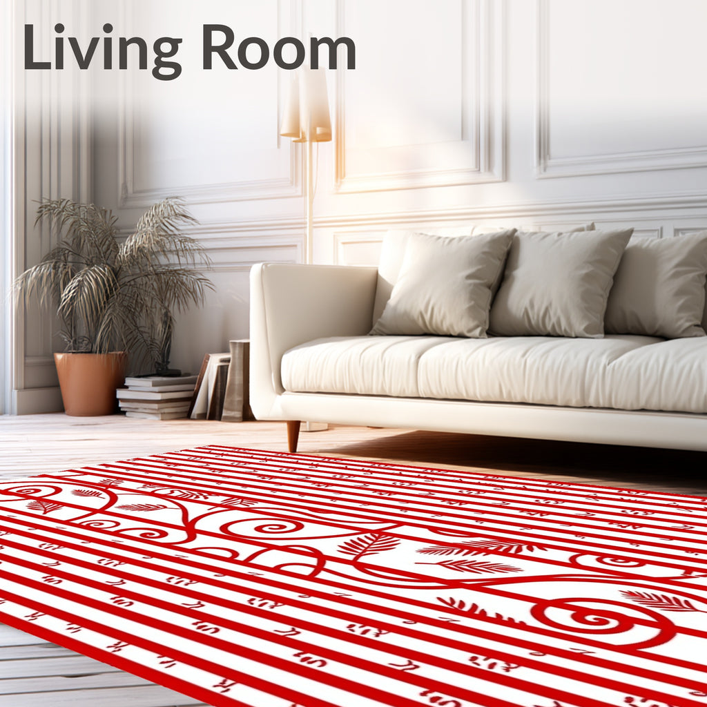 Red Striped Floral Swirl Rug