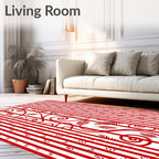 Red Striped Floral Swirl Rug