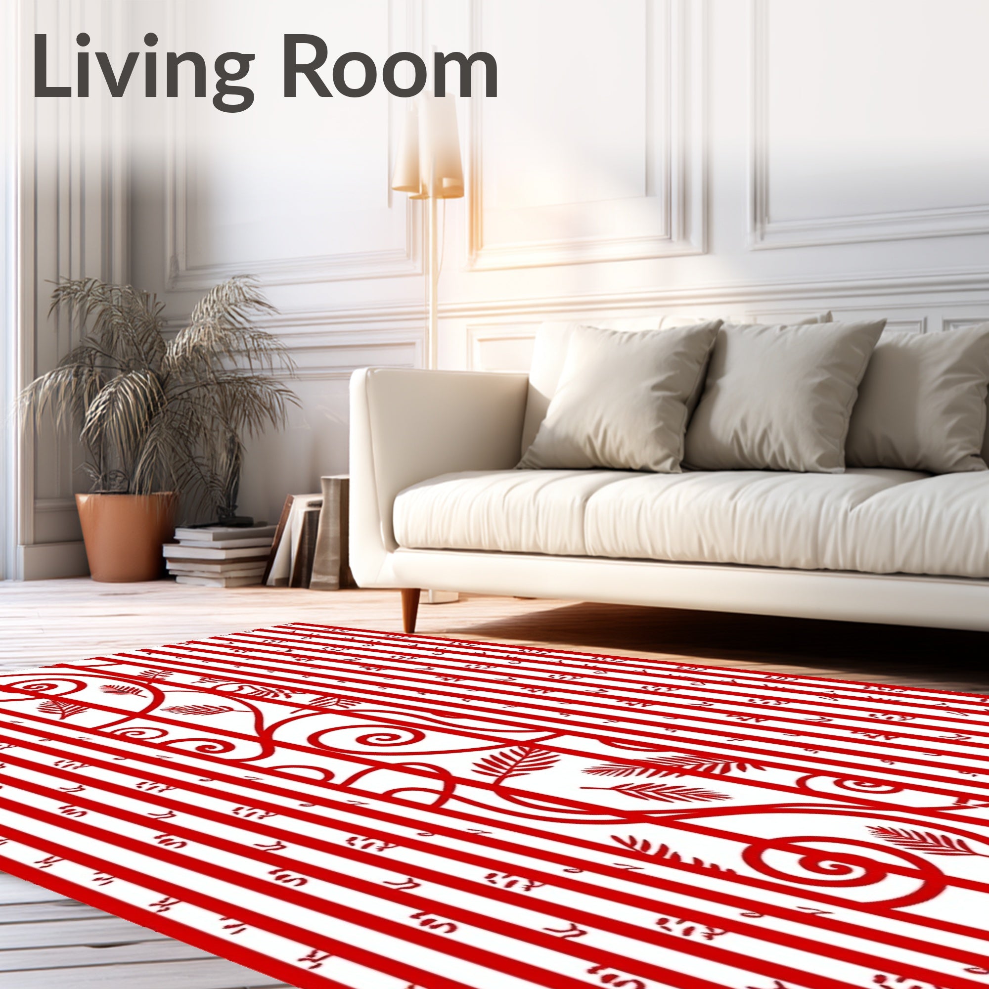 Red Striped Floral Swirl Rug