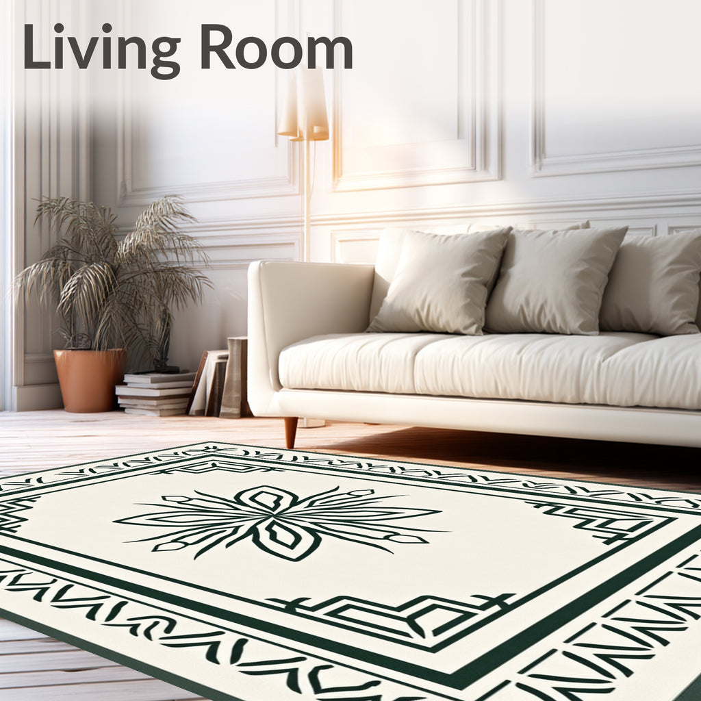 Dark Forest Green Floral Medallion Border Rug