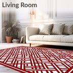 Modern Red Geometric Interlocking Lines Rug