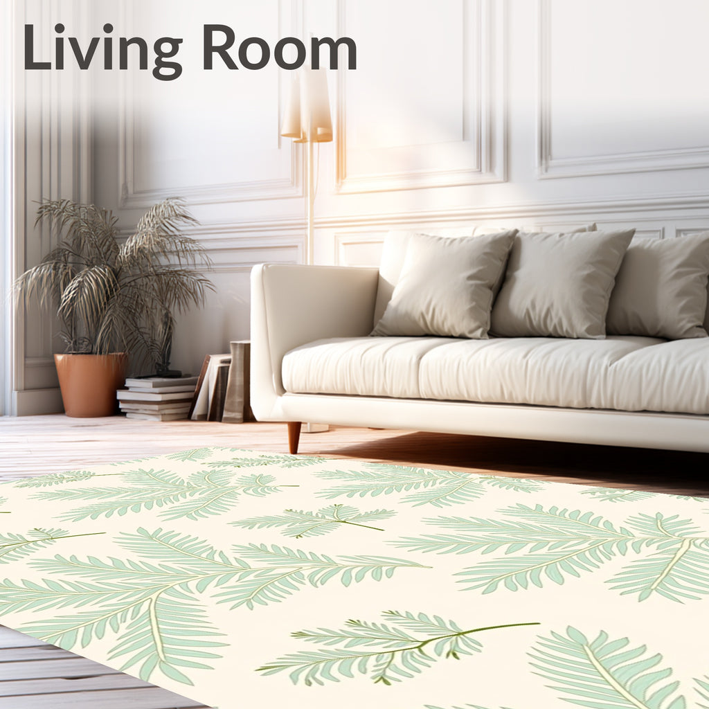 Pale Green Fern Frond Repeating Pattern Rug