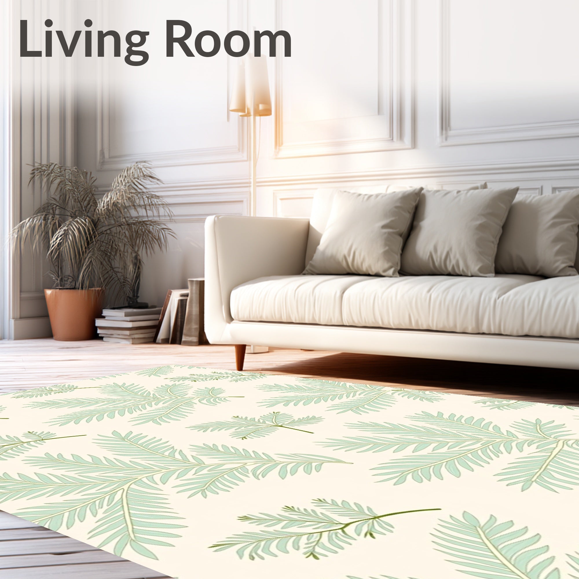 Pale Green Fern Frond Repeating Pattern Rug