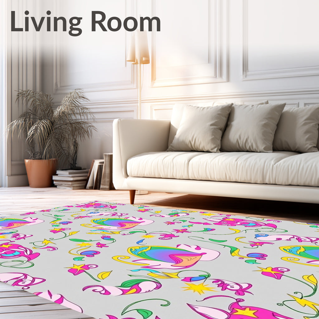 Whimsical Bright Pink Floral Whimsies Rug