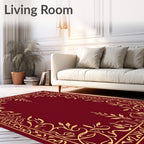 Deep Red Golden Floral Border Rug