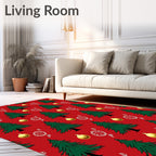 Green Trees Gold Ornaments Red Background Rug