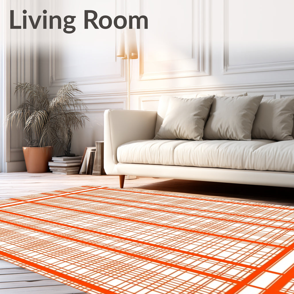 Bright Orange Plaid Grid Rug