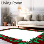 Deep Red Holly Berry Border Rug
