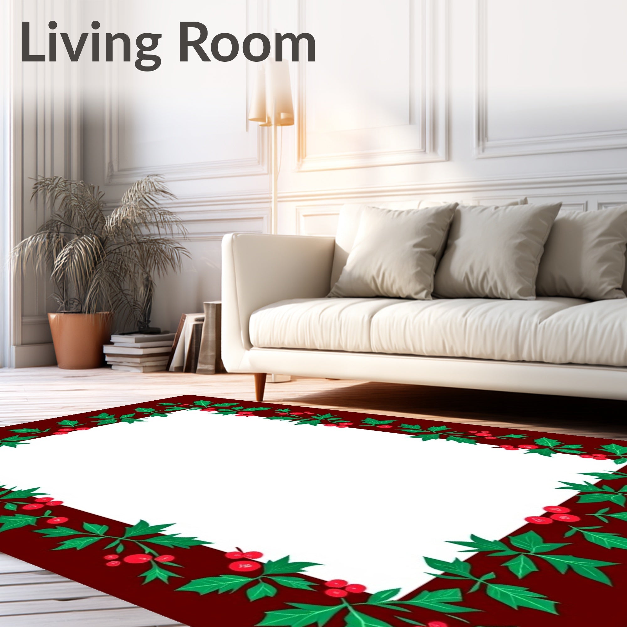 Deep Red Holly Berry Border Rug