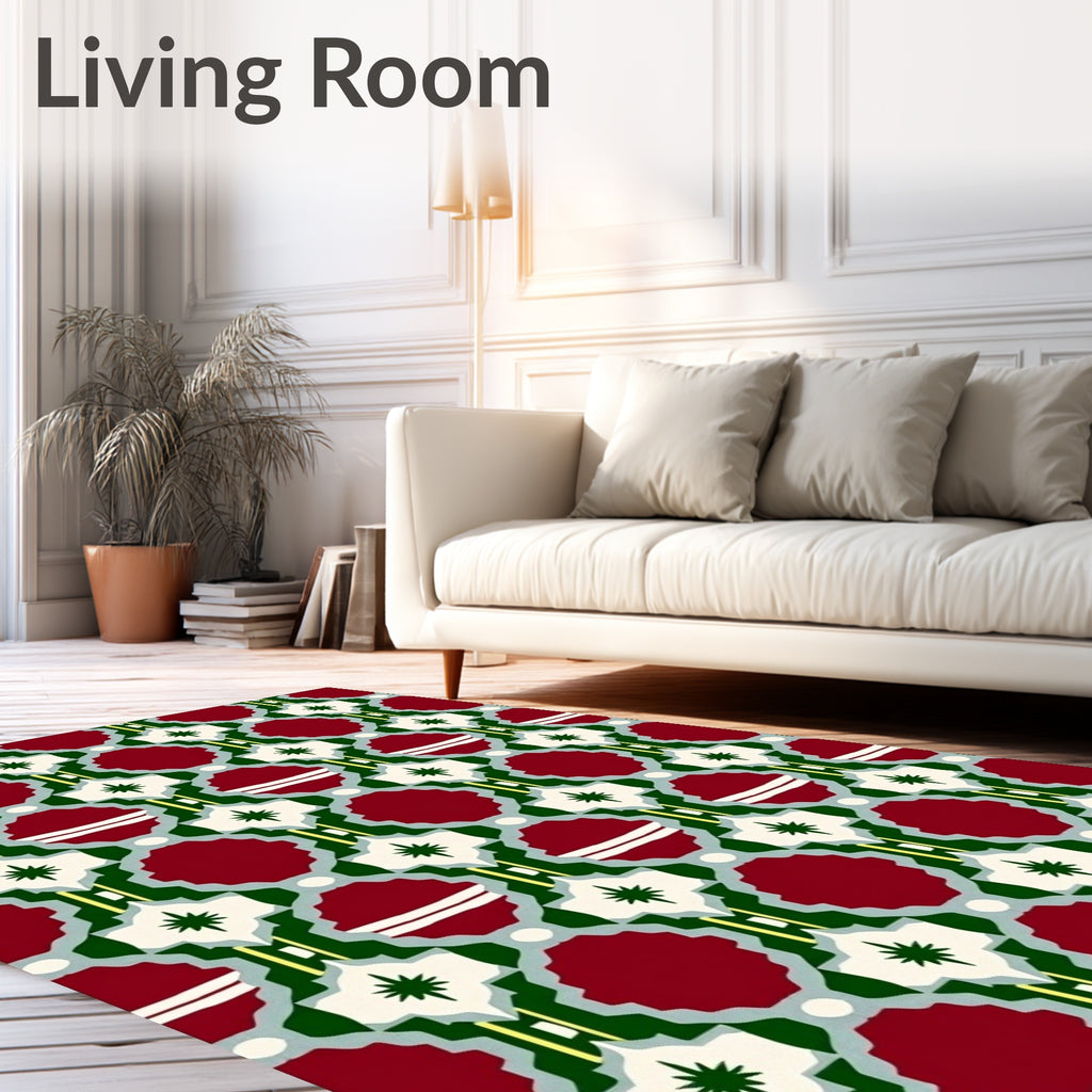 Crimson Green Starburst Geometric Medallion Rug