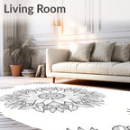 Detailed Black White Mandala Bloom Rug