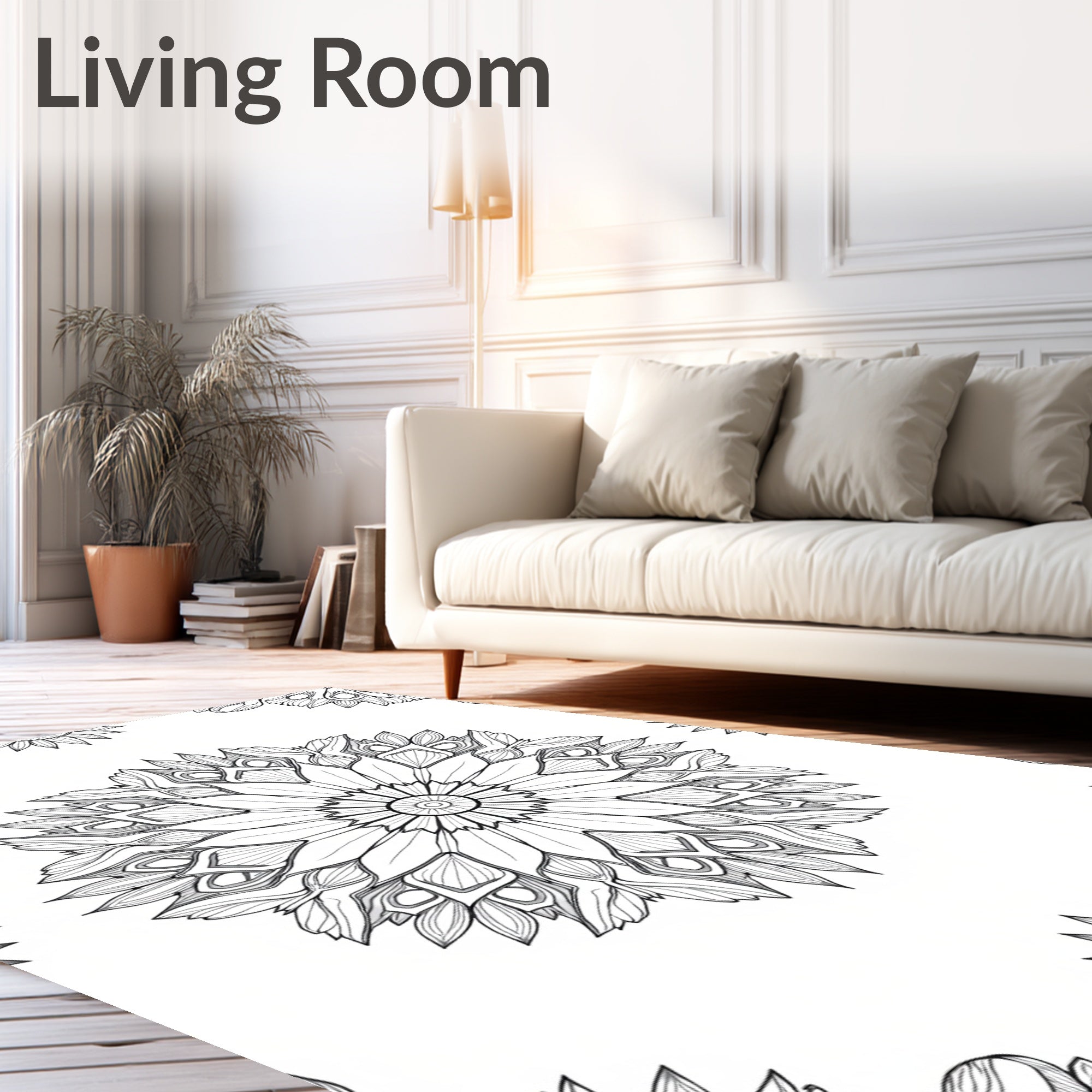 Detailed Black White Mandala Bloom Rug
