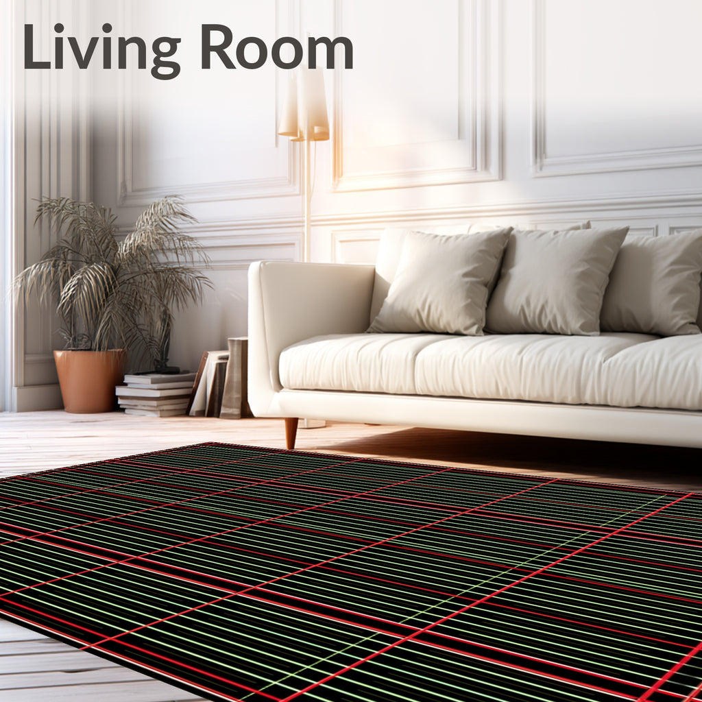 Modern Red Black Vertical Stripe Rug