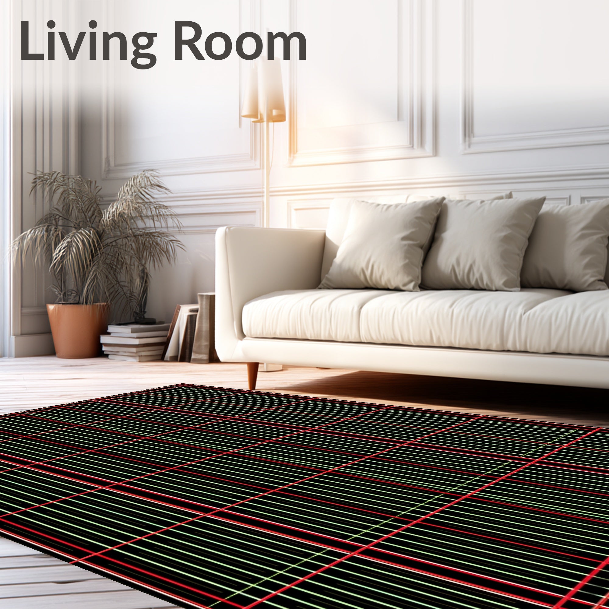 Modern Red Black Vertical Stripe Rug