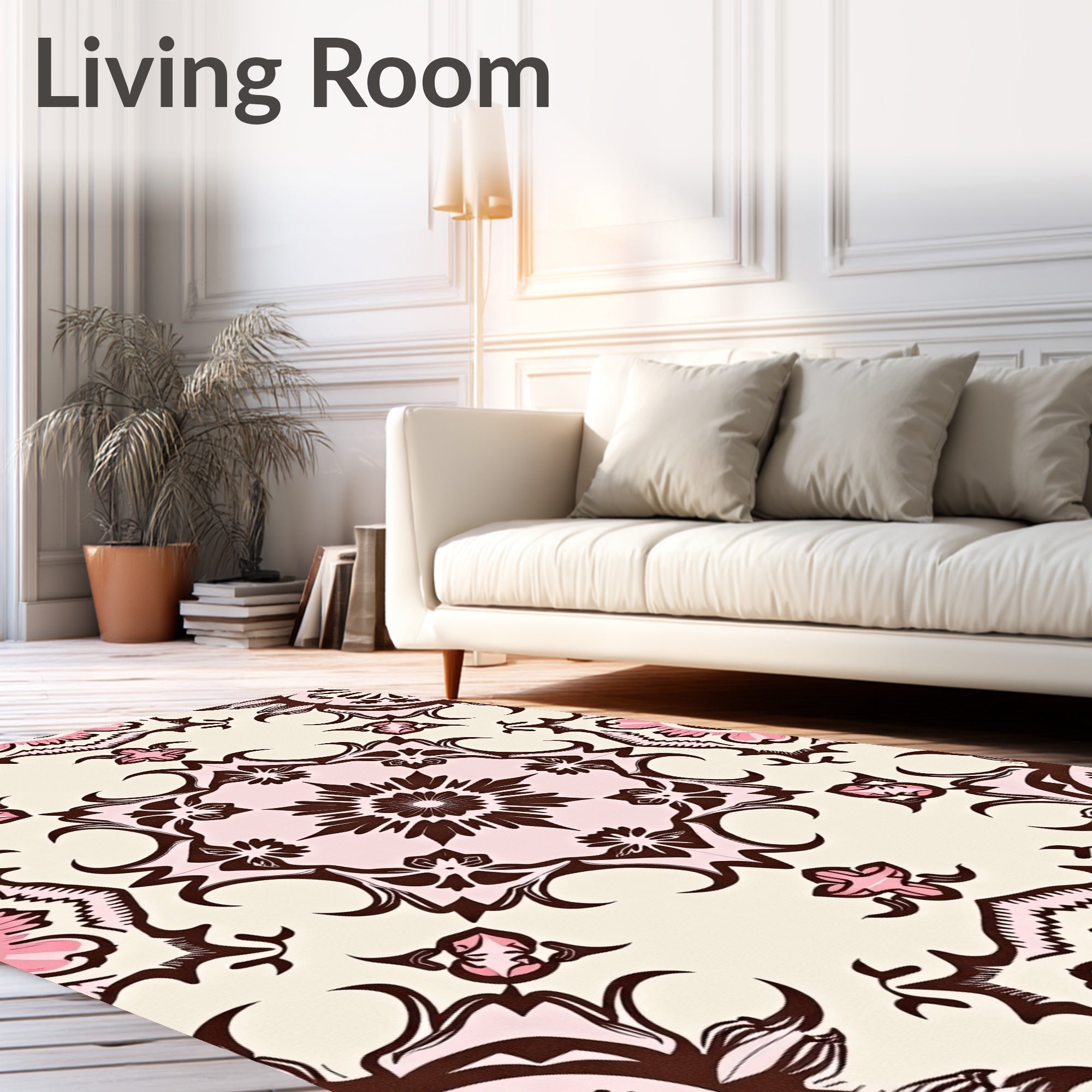 Brown Pink Floral Medallion Rug