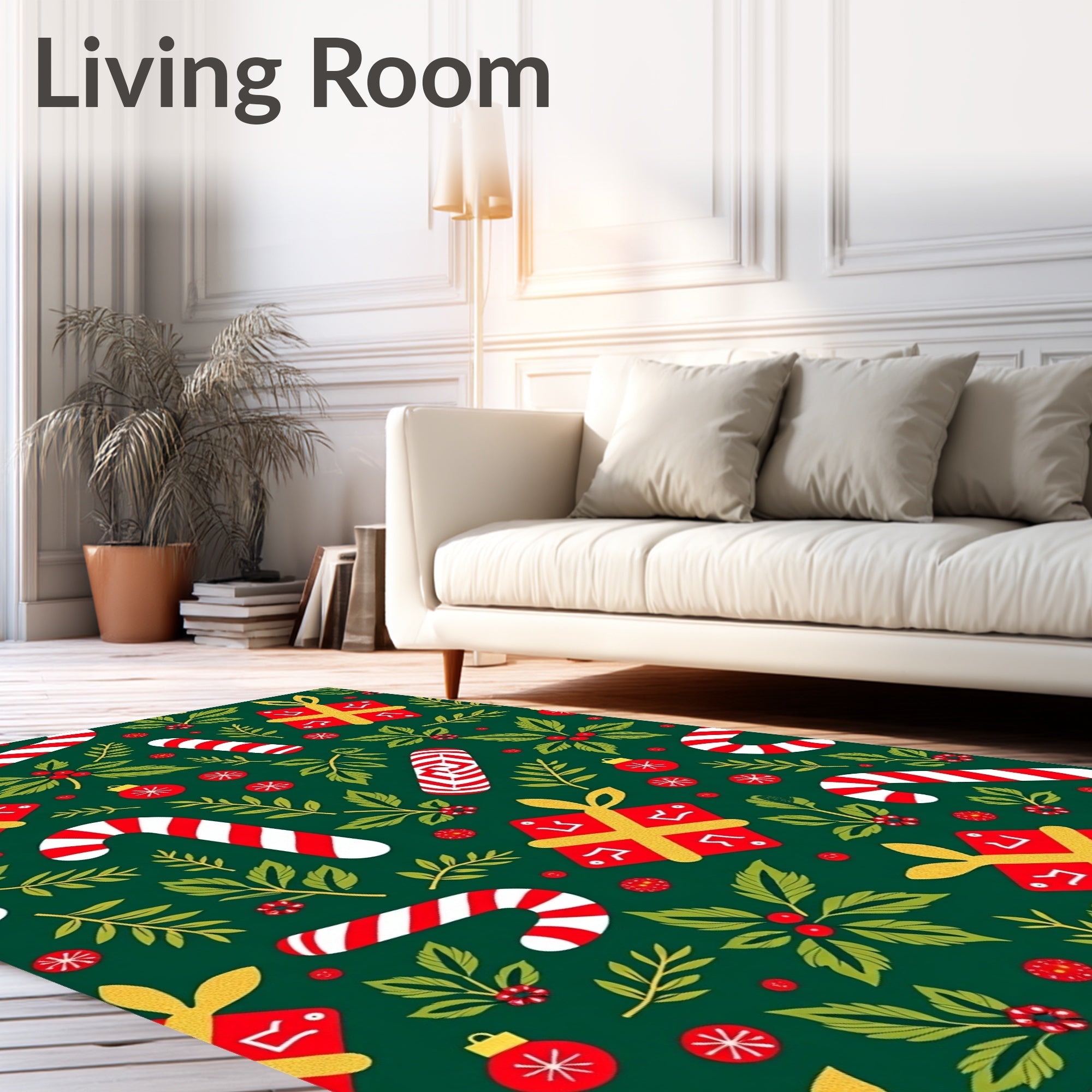 Festive Holly Candy Cane Gift Garland Rug