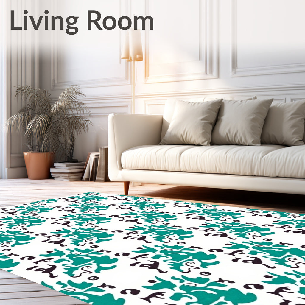 Teal and Black Abstract Organic Forms Rug