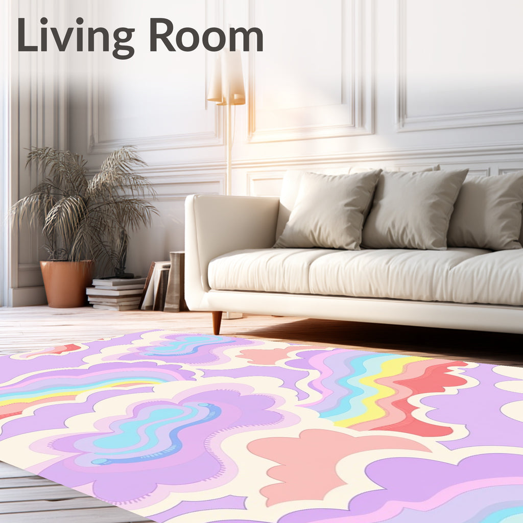 Pastel Rainbow Cloud Waves Rug