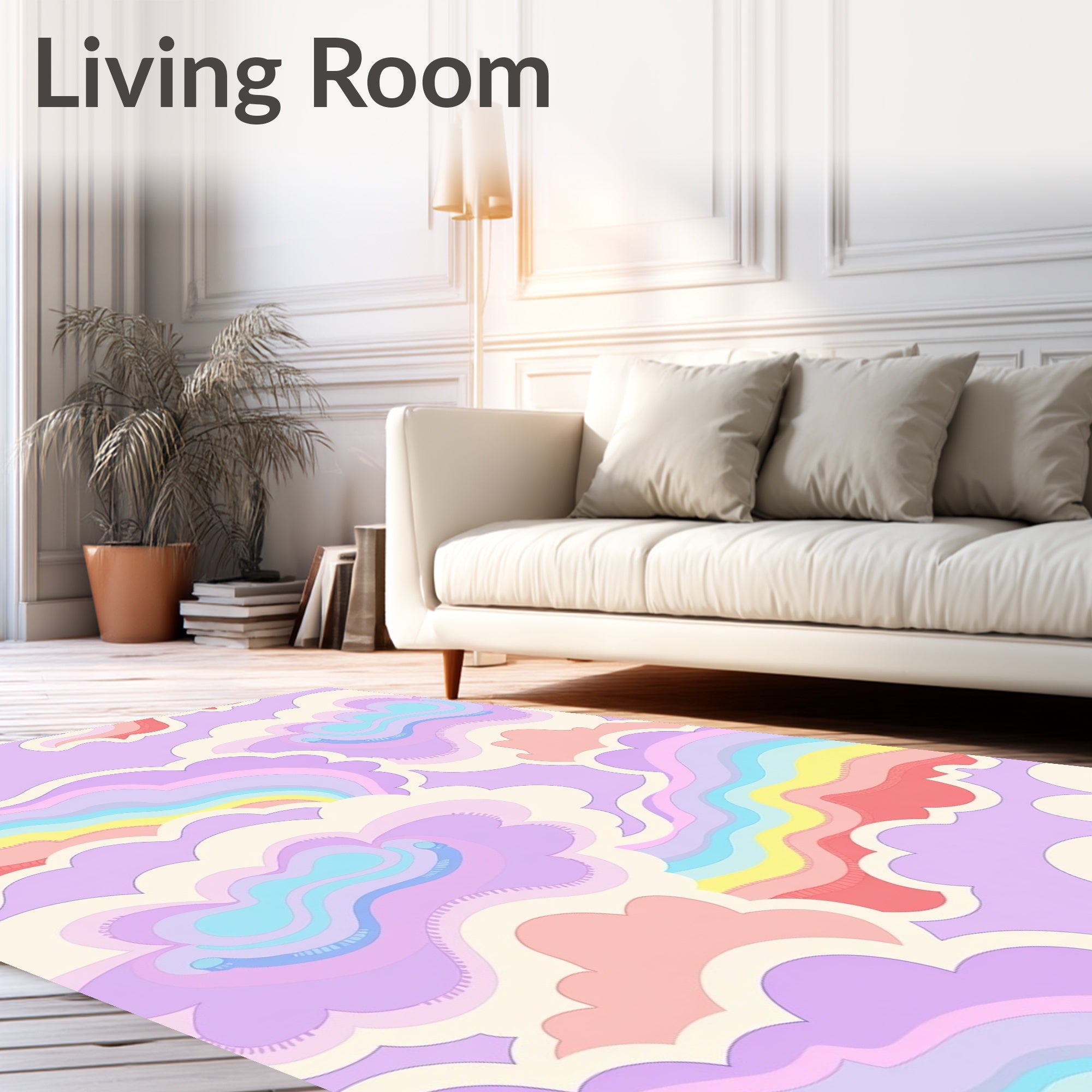Pastel Rainbow Cloud Waves Rug
