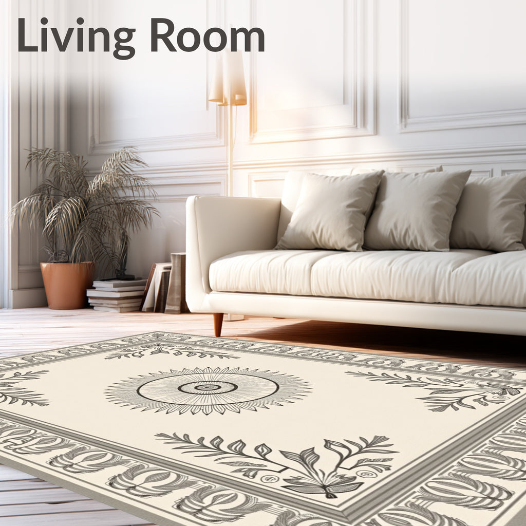 Cream Sunburst Floral Border Rug