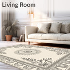 Cream Sunburst Floral Border Rug