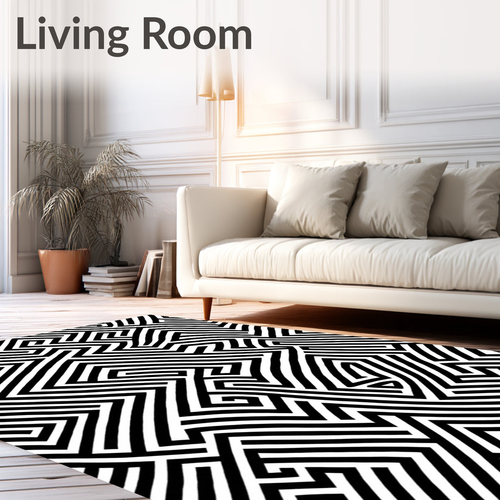 Monochromatic Abstract Maze Geometry Rug