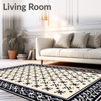 Classic Ivory Black Starburst Border Rug