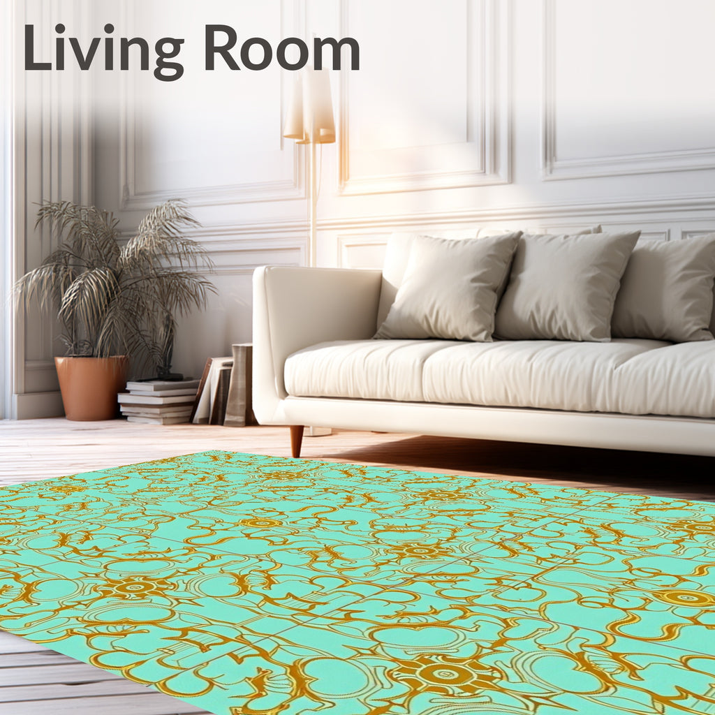 Golden Art Nouveau Floral Tile Rug