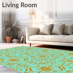 Golden Art Nouveau Floral Tile Rug