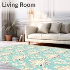 Elegant Cream Damask Aqua Background Rug