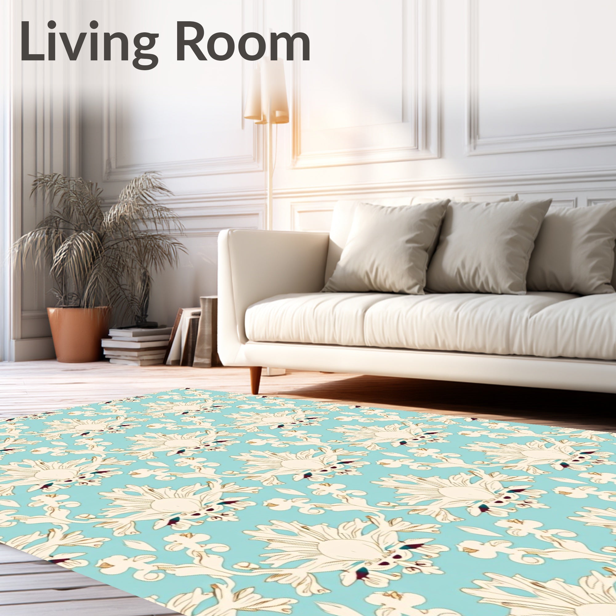 Elegant Cream Damask Aqua Background Rug