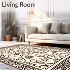 Ornate Crown Scrollwork Cream Brown Rug